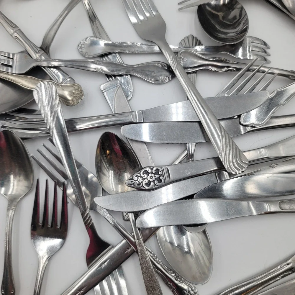 55pc Mixed Bulk LOT Stainless Steel Flatware Assorted Floral Ornate Crafts